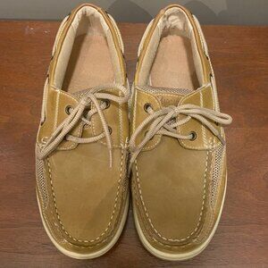 Margaritaville Men's Brown Anchor Leather Boat Shoes Size 9.5 EUC Jimmy Buffett